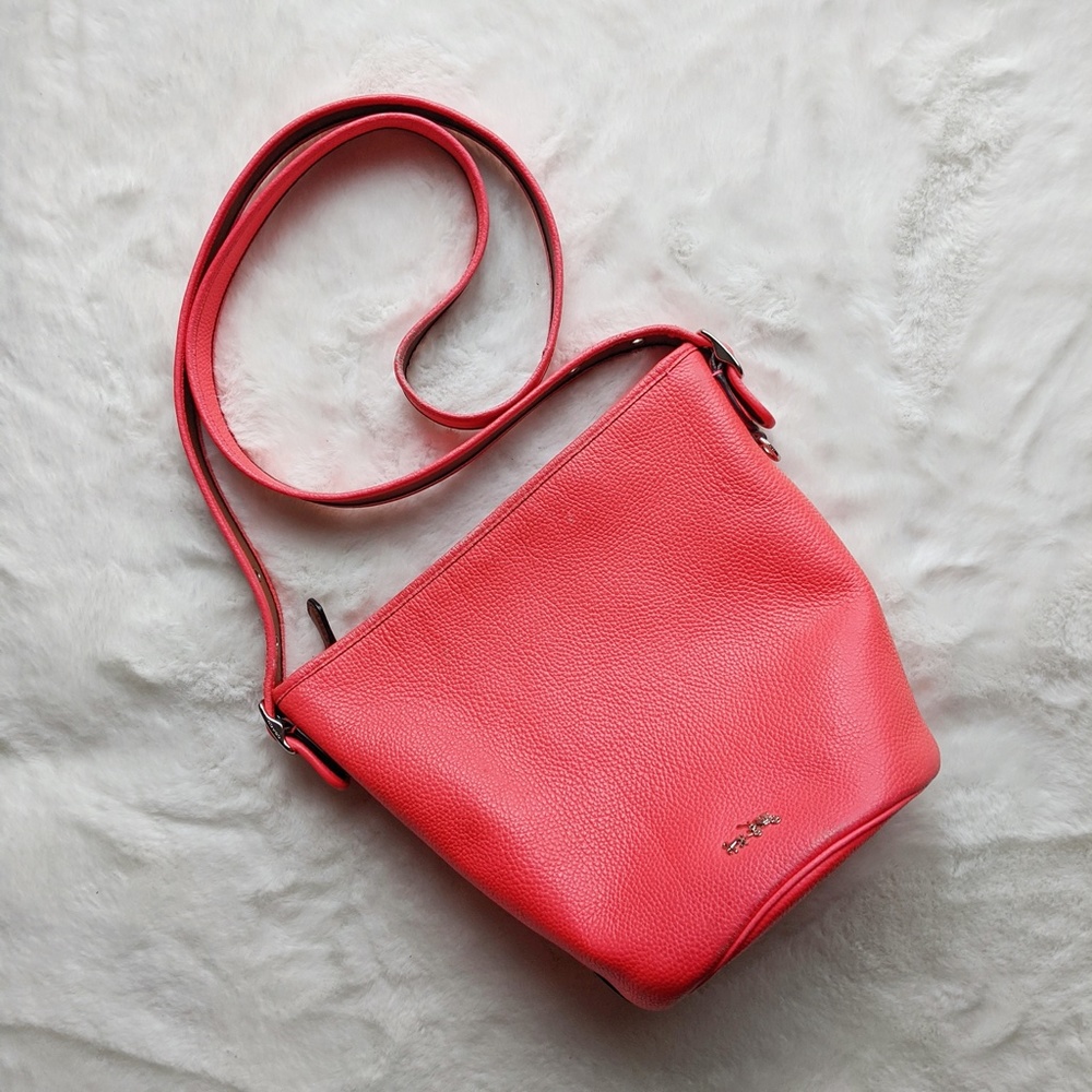 Coach Neon Pink Leather Bucket Bag Purse